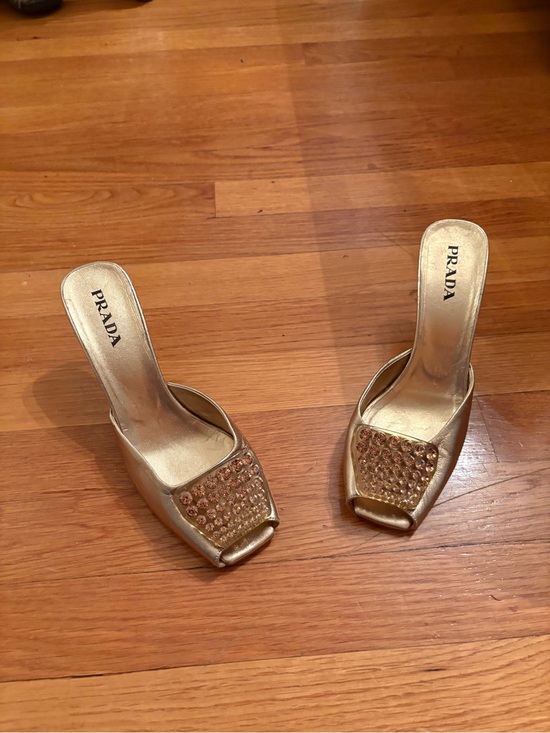Prada Shoes - Prada Gold Jeweled Slide Mules